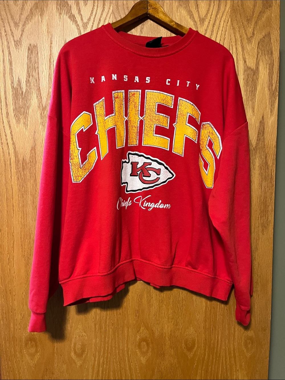 NFL Red Kansas City Chiefs Graphic Crewneck Sweatshirt with Yellow Lettering